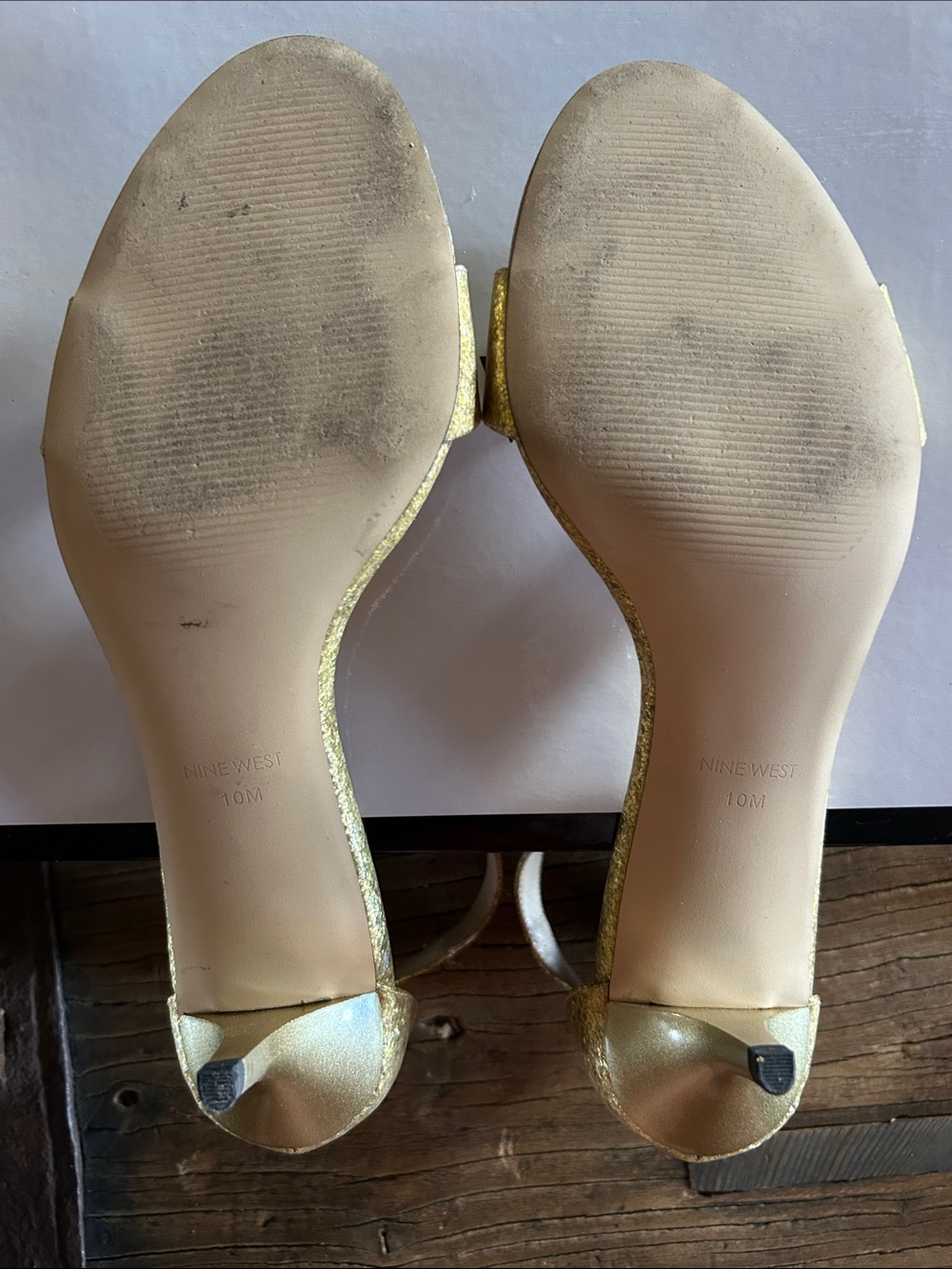 Nine West Glitter Gold Ankle Strap Kitten Heels - Picture 4 of 10